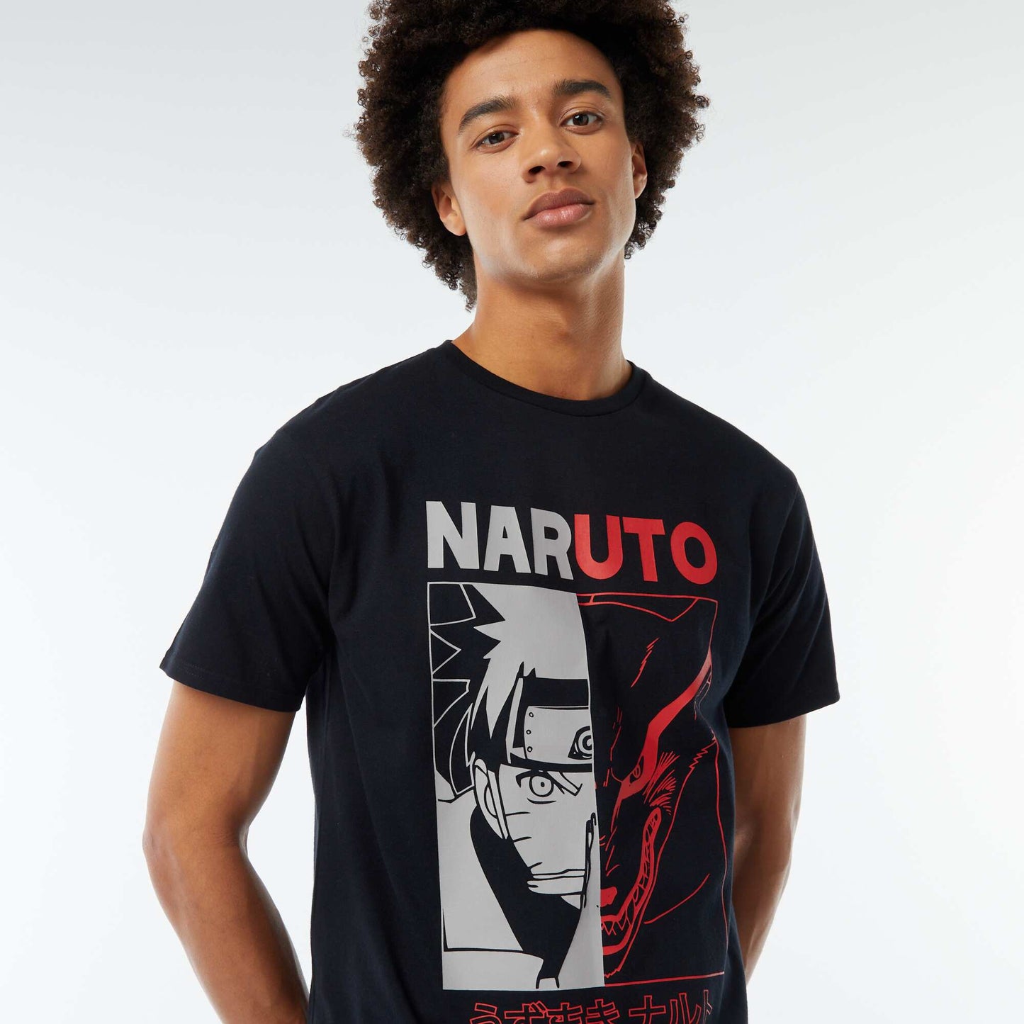 T-shirt imprimé 'Naruto' manches courtes NOIR