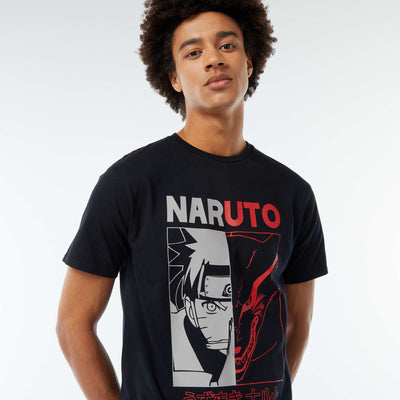 T-shirt imprimé 'Naruto' manches courtes NOIR