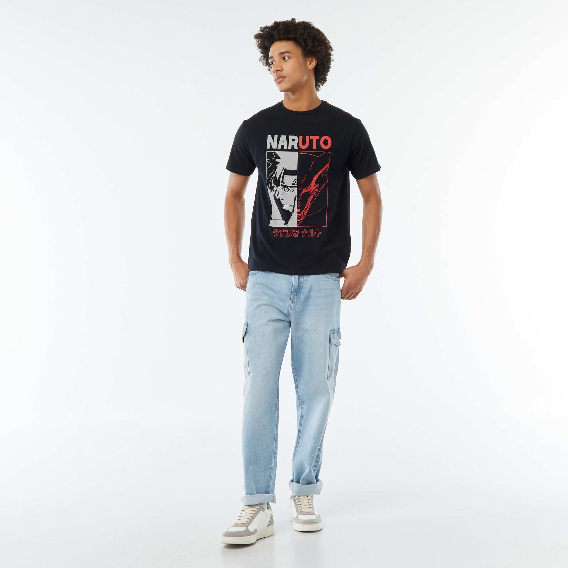 T-shirt imprimé 'Naruto' manches courtes NOIR