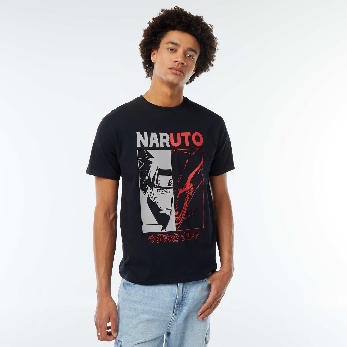 T-shirt imprimé 'Naruto' manches courtes NOIR