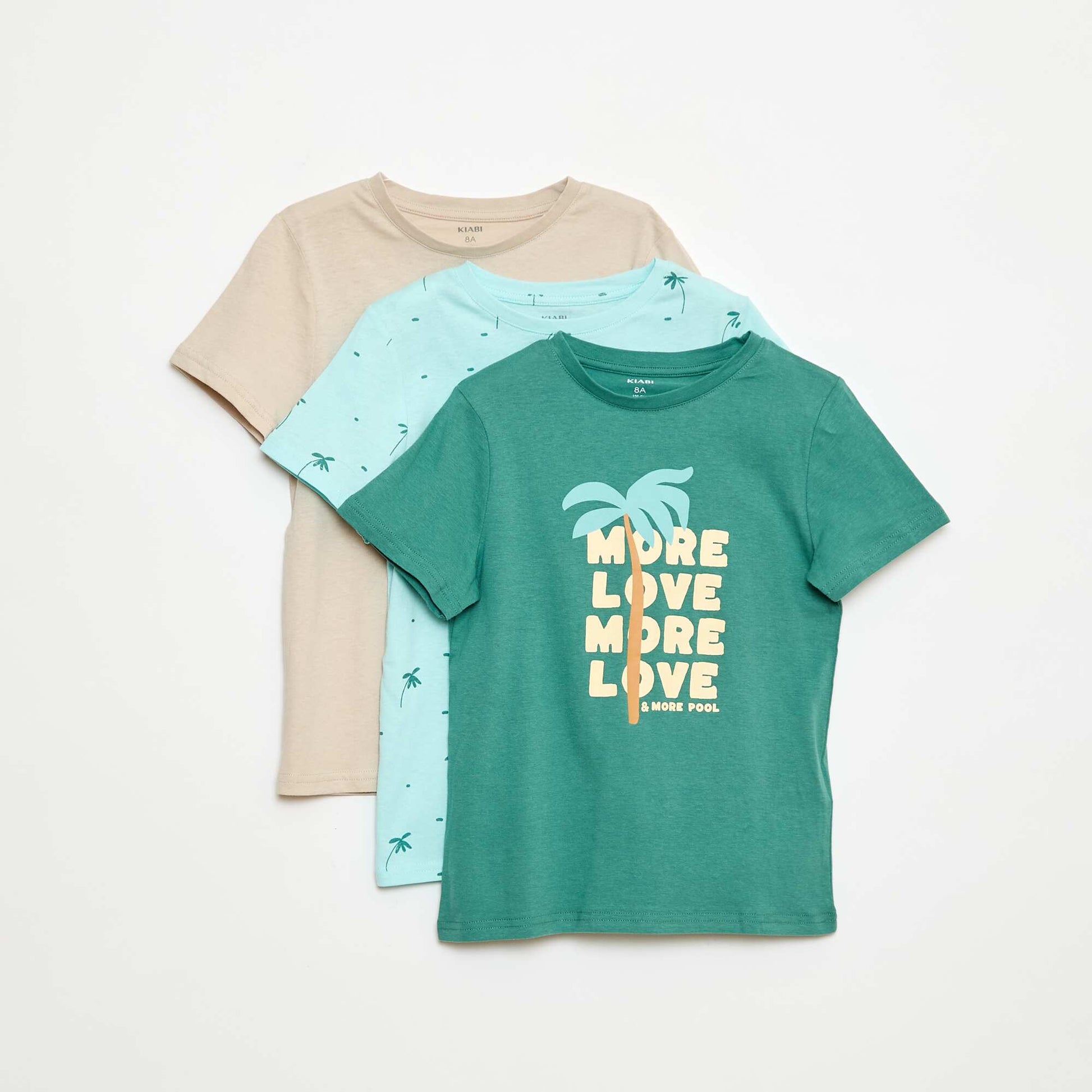 Lot de 3 tee-shirts style 'palmier' VERT