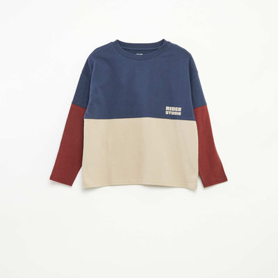 T-shirt en jersey à manches longues effet colorblock BLEU