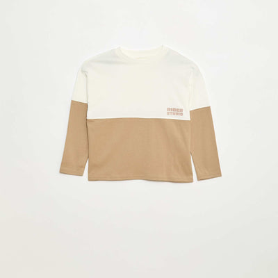 T-shirt en jersey à manches longues effet colorblock BEIGE