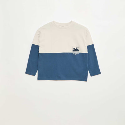 T-shirt en jersey à manches longues effet colorblock BLEU