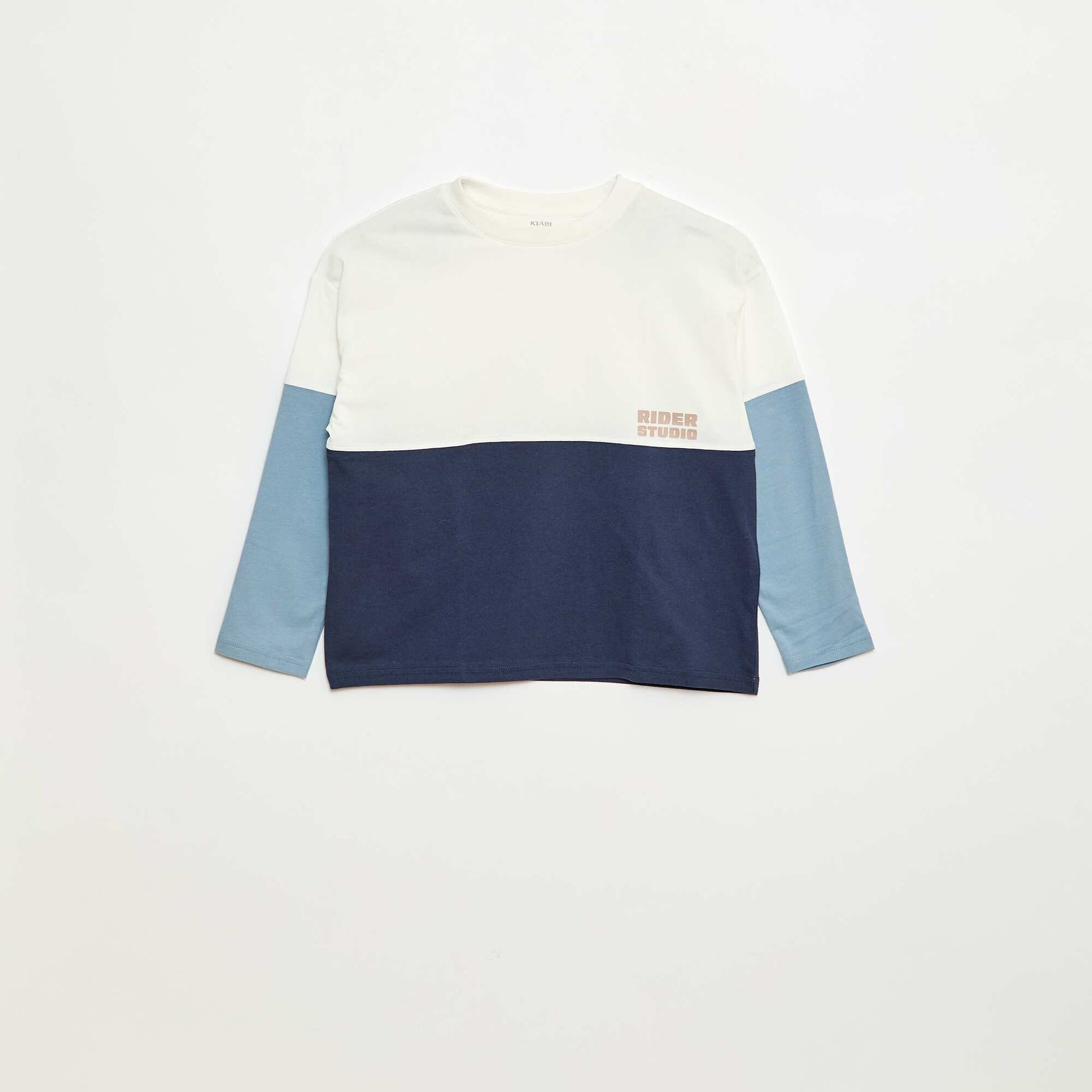 T-shirt en jersey à manches longues effet colorblock BLEU