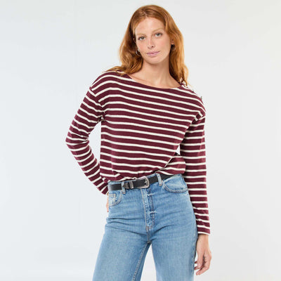 T-shirt en maille épaisse à manches longues ave rayures all-over ROUGE