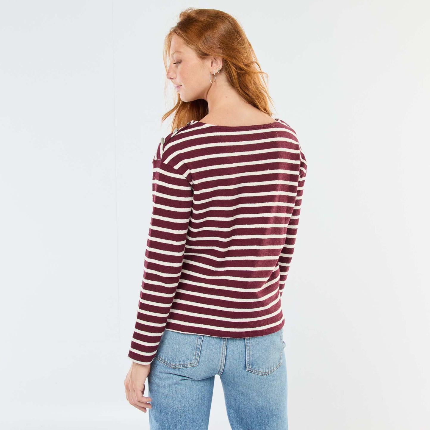 T-shirt en maille épaisse à manches longues ave rayures all-over ROUGE