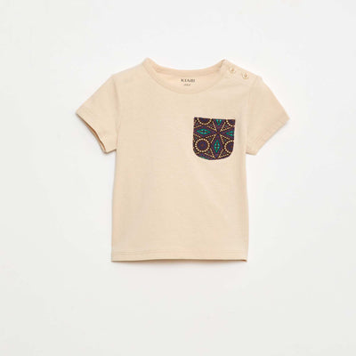 T-shirt en jersey avec poche imprimée BEIGE