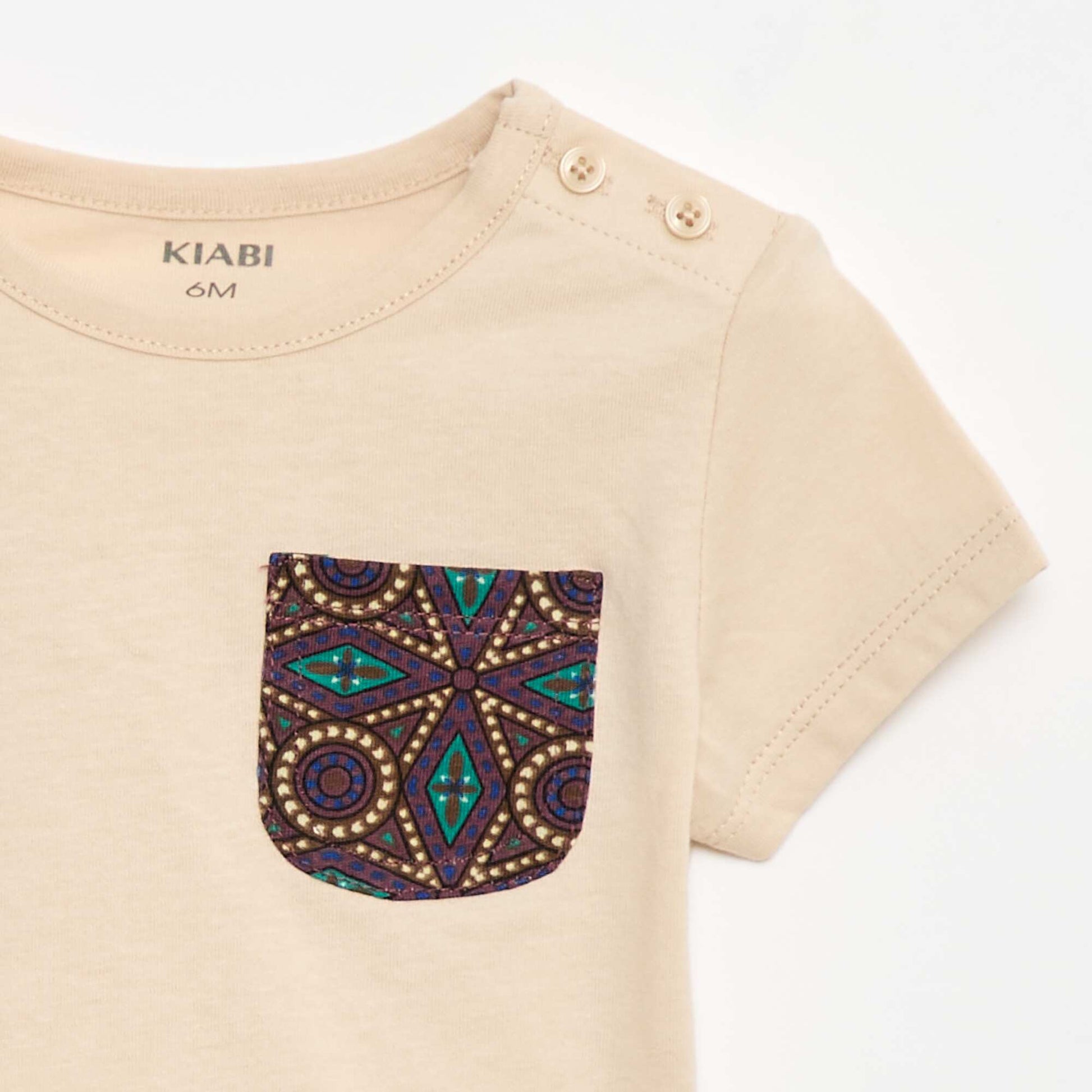T-shirt en jersey avec poche imprimée BEIGE