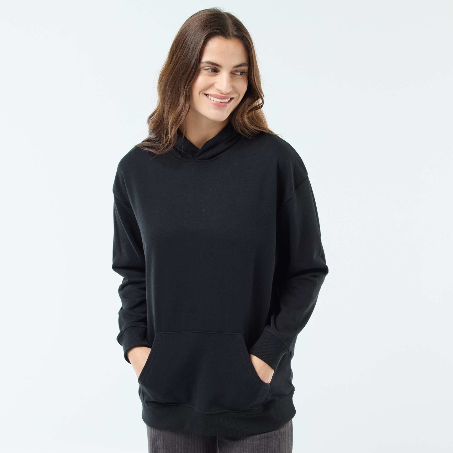 Sweat à capuche uni en coton NOIR