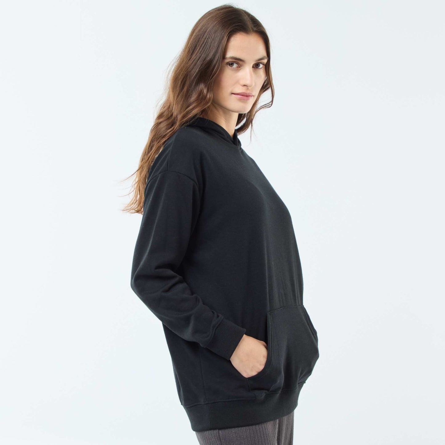 Sweat à capuche uni en coton NOIR