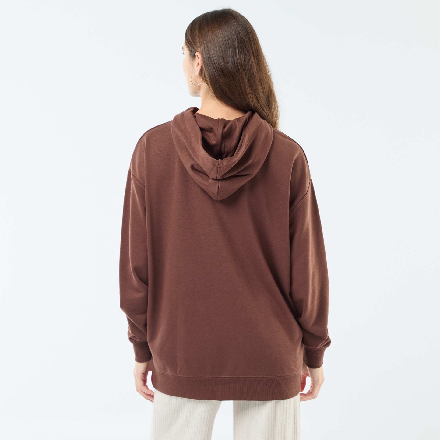Sweat à capuche uni en coton MARRON
