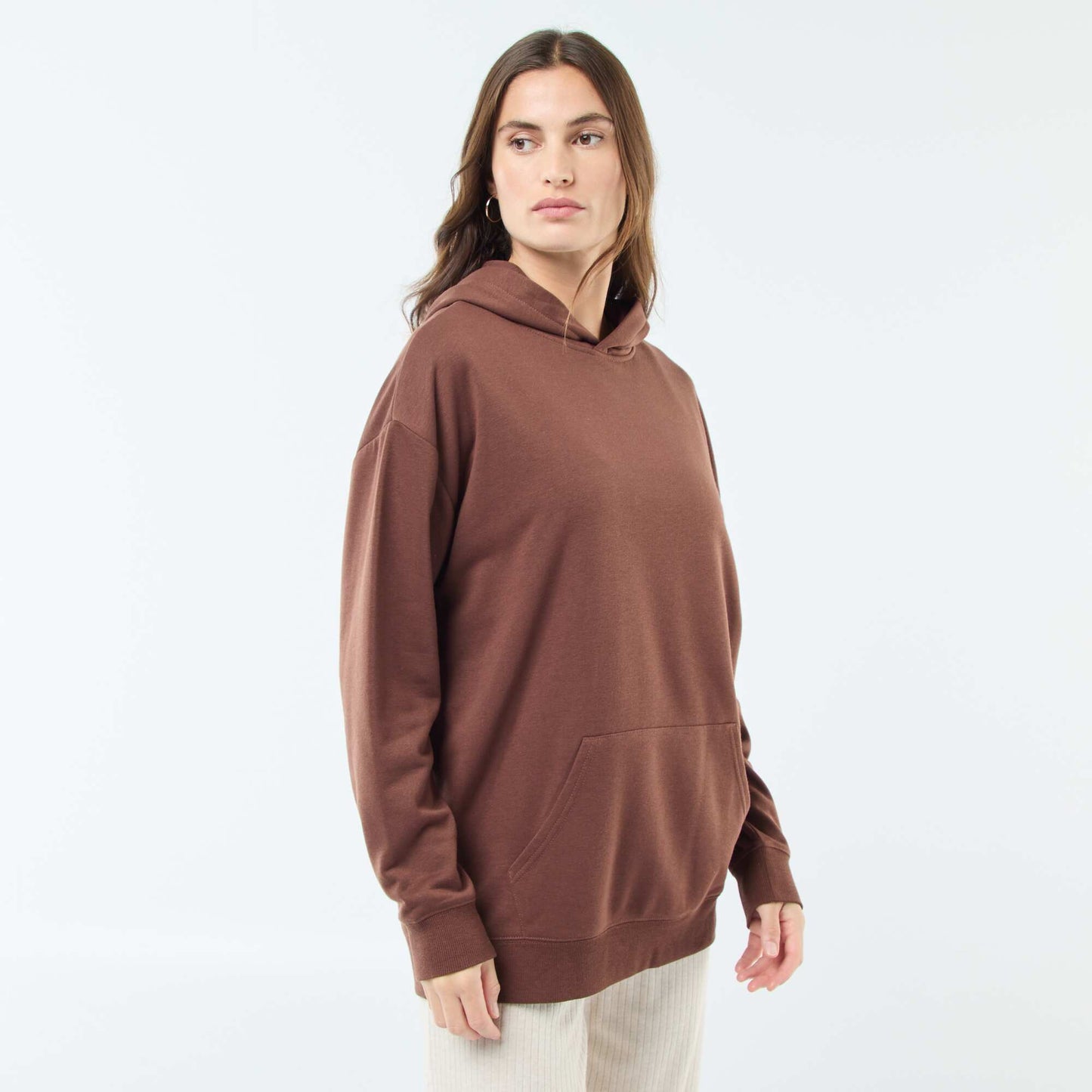 Sweat à capuche uni en coton MARRON