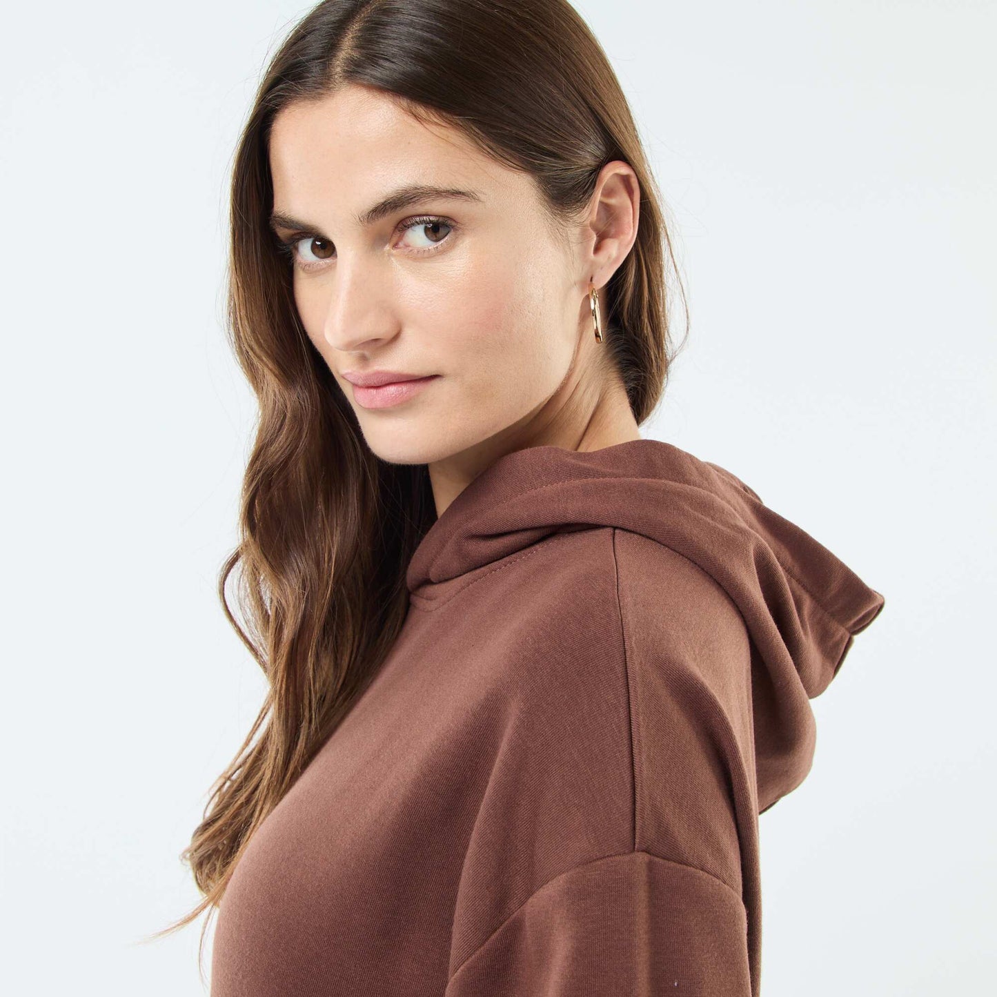 Sweat à capuche uni en coton MARRON