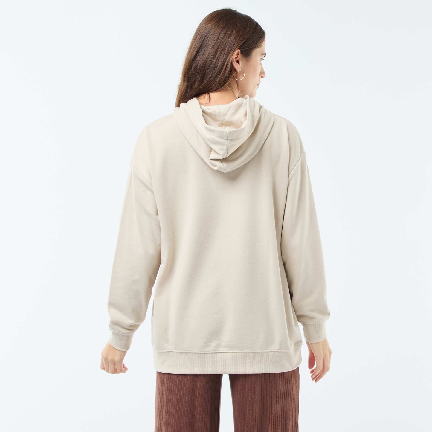 Sweat à capuche uni en coton BEIGE