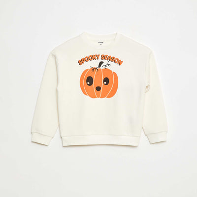 Sweat en molleton imprimé 'Halloween' BLANC