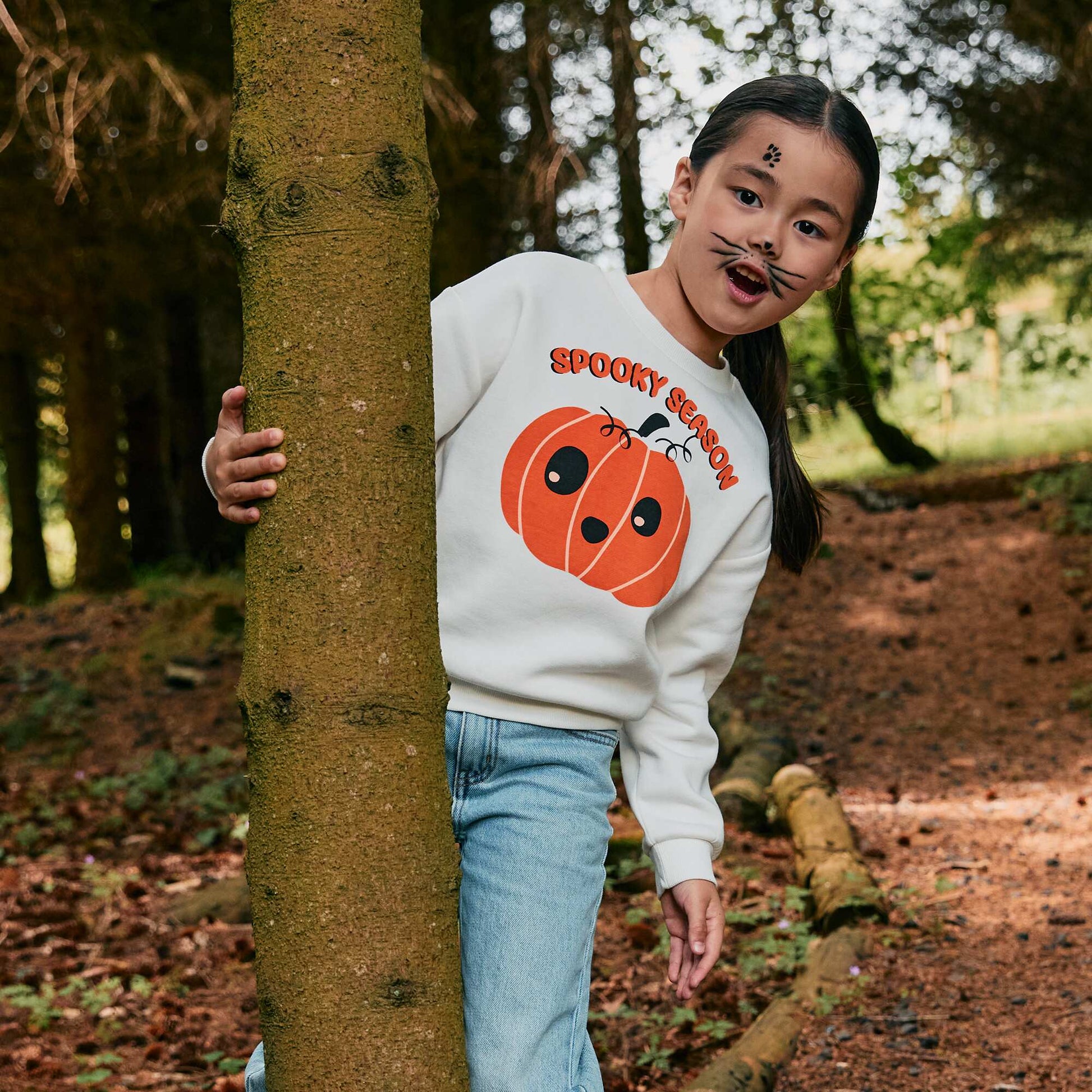 Sweat en molleton imprimé 'Halloween' BLANC