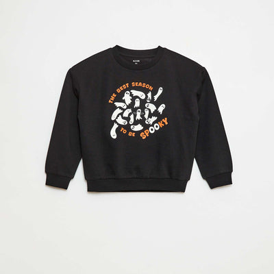 Sweat en molleton imprimé 'Halloween' NOIR