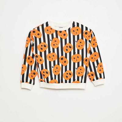 Sweat en molleton imprimé 'Halloween' BLANC/NOIR
