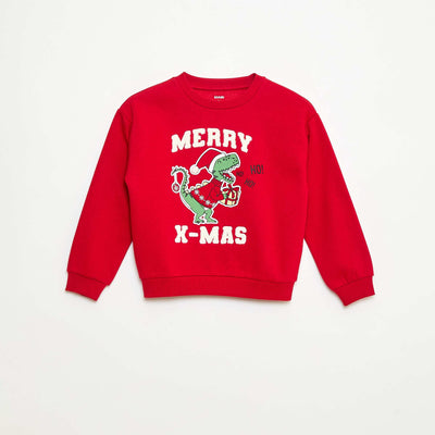 Sweat en molleton gratté imprimé 'Noël' ROUGE