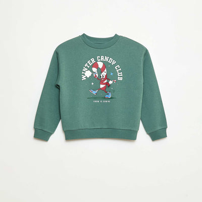 Sweat en molleton gratté imprimé 'Noël' VERT