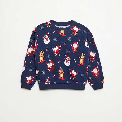 Sweat en molleton gratté imprimé 'Noël' BLEU