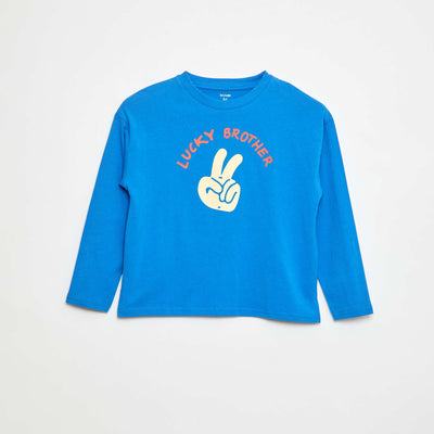 Tee-shirt manches longues imprimé 'brother' BLEU