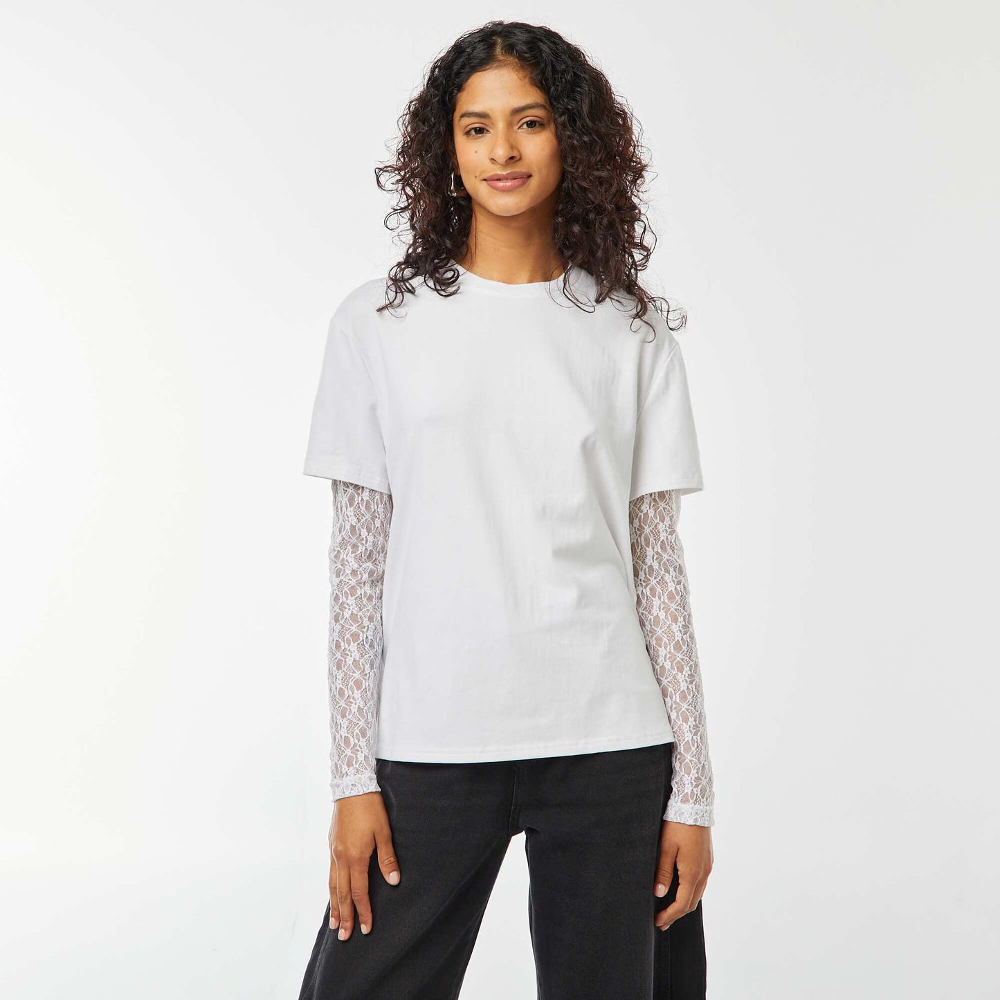 Tee-shirt 2 en 1 avec dentelle BLANC