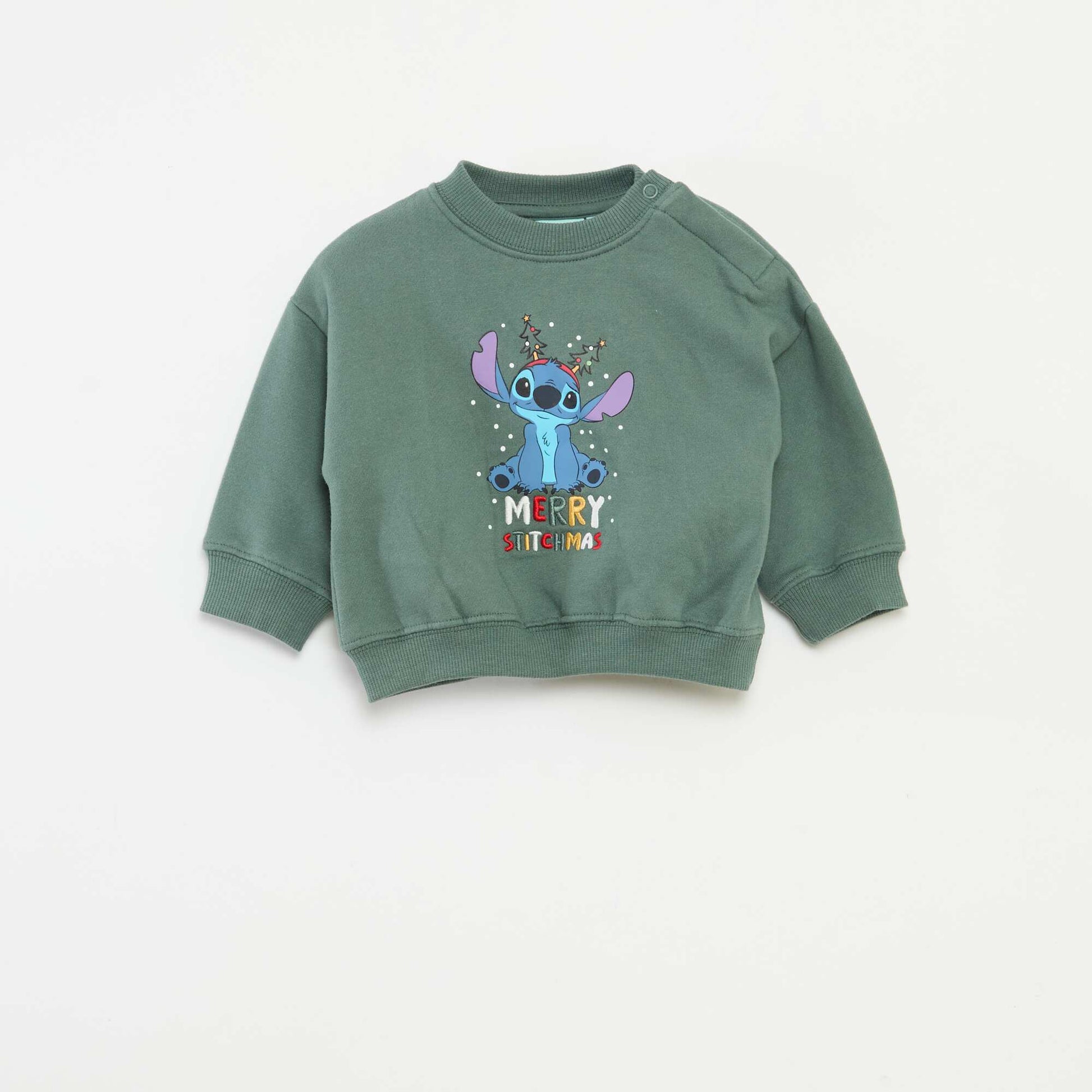 Sweat de Noël imprimé 'Disney' 'Stitch' en coton VERT