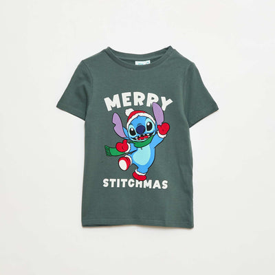 T-shirt 'Stitch' 'Disney' à manches courtes 'Noël' VERT