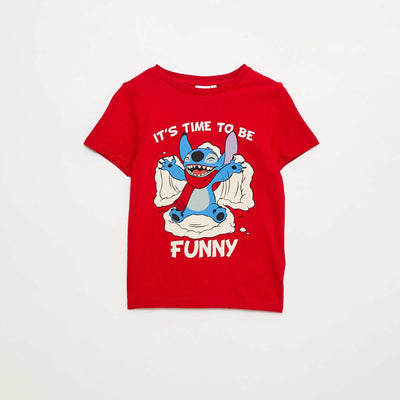 T-shirt 'Stitch' 'Disney' à manches courtes 'Noël' ROUGE