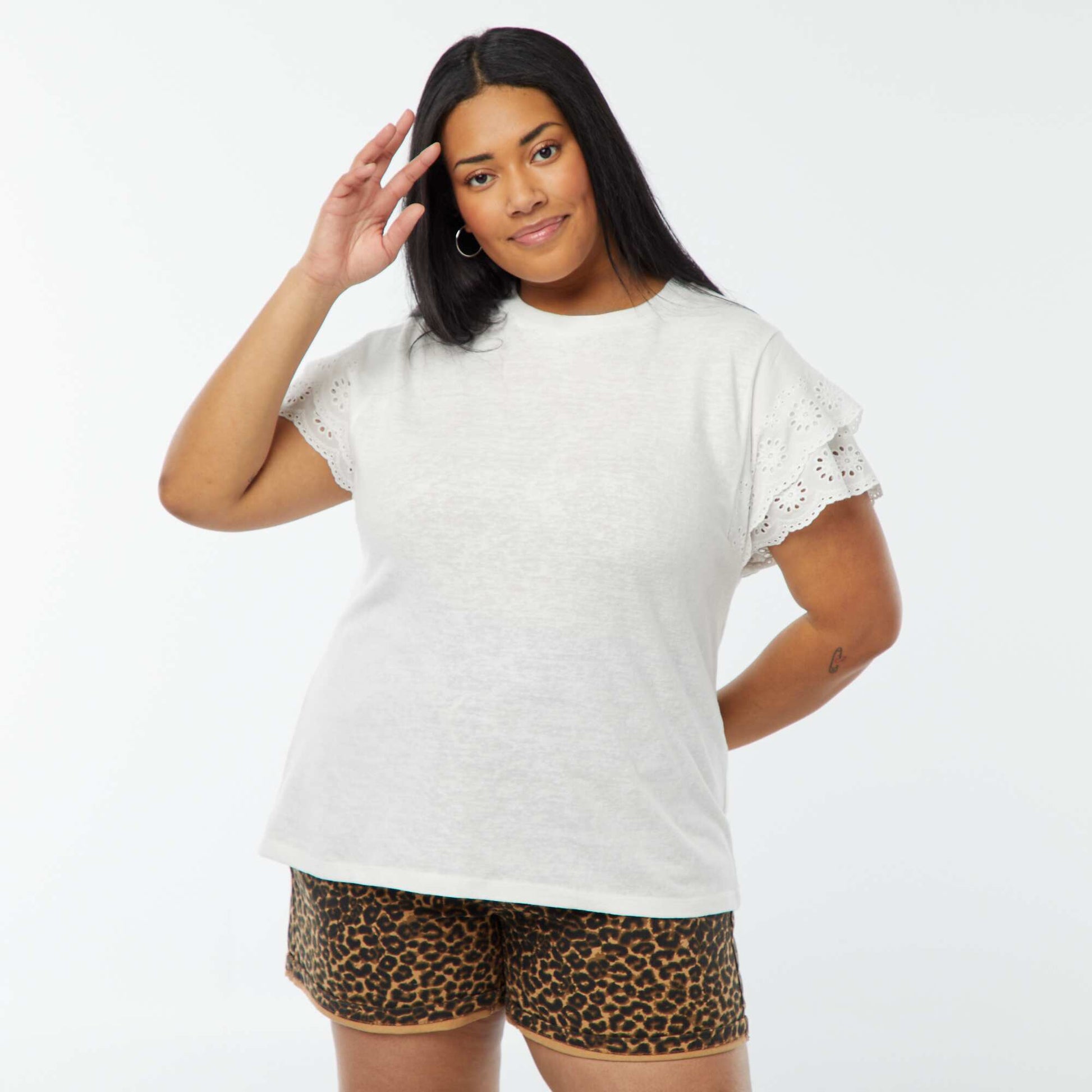 T-shirt uni à manches courtes brodées BLANC