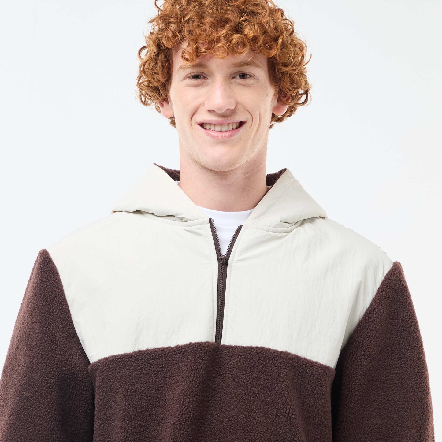 Sweat à capuche zippé bicolore BEIGE