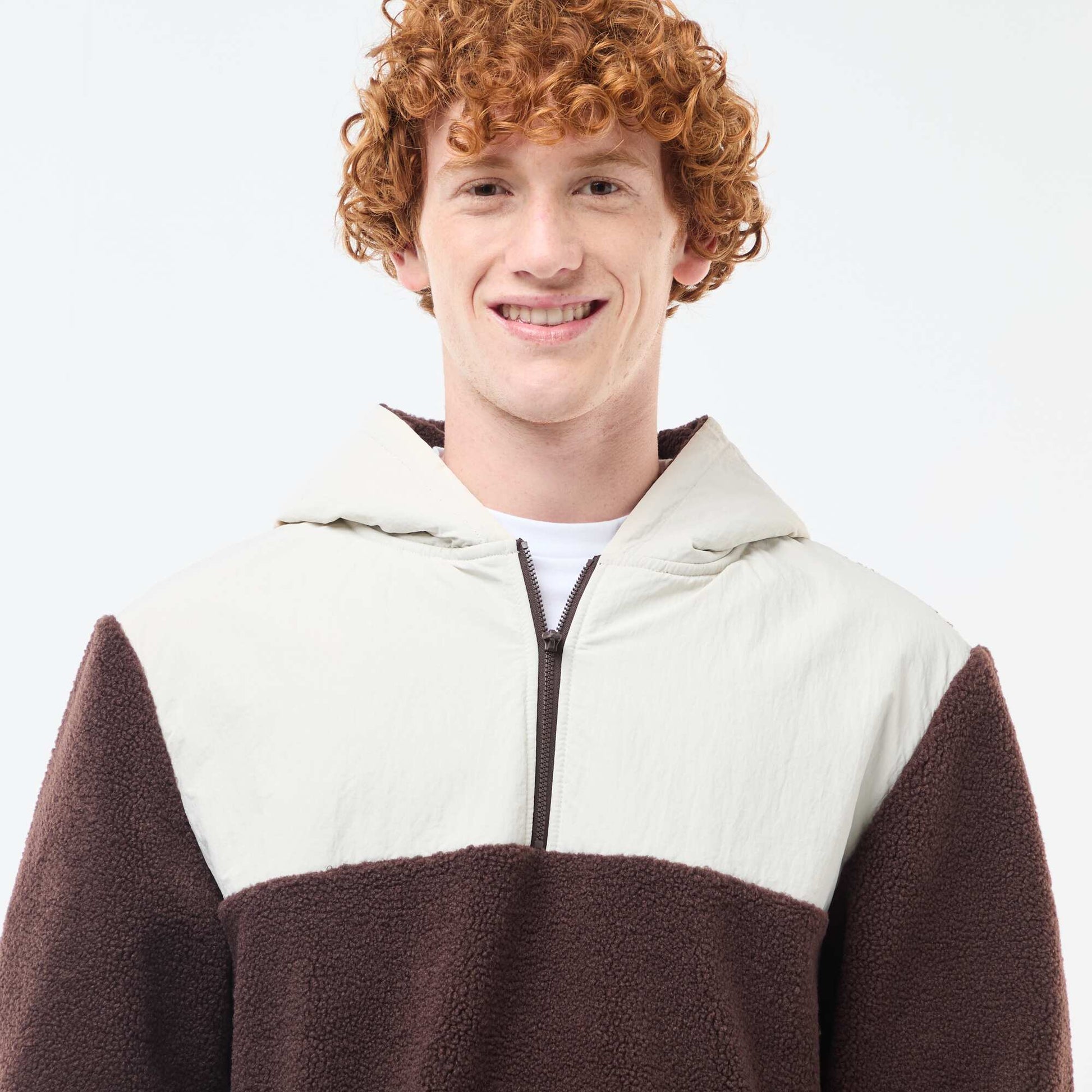 Sweat à capuche zippé bicolore BEIGE
