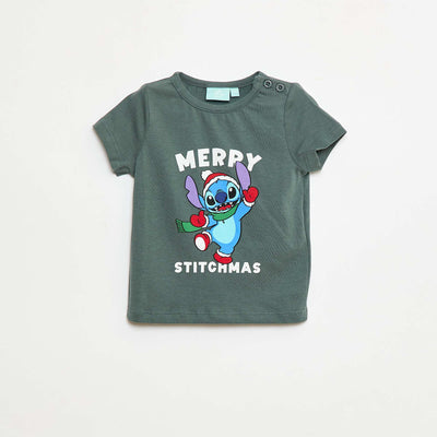 Tee-shirt imprimé 'Stitch' VERT GRIS