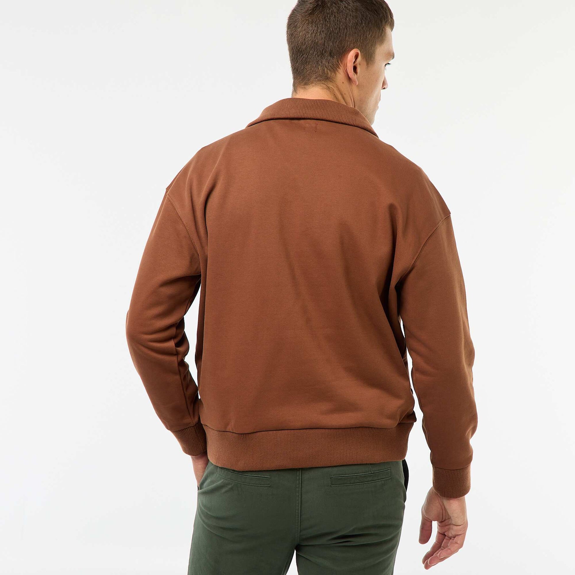 Sweat col camionneur zippé en coton MARRON