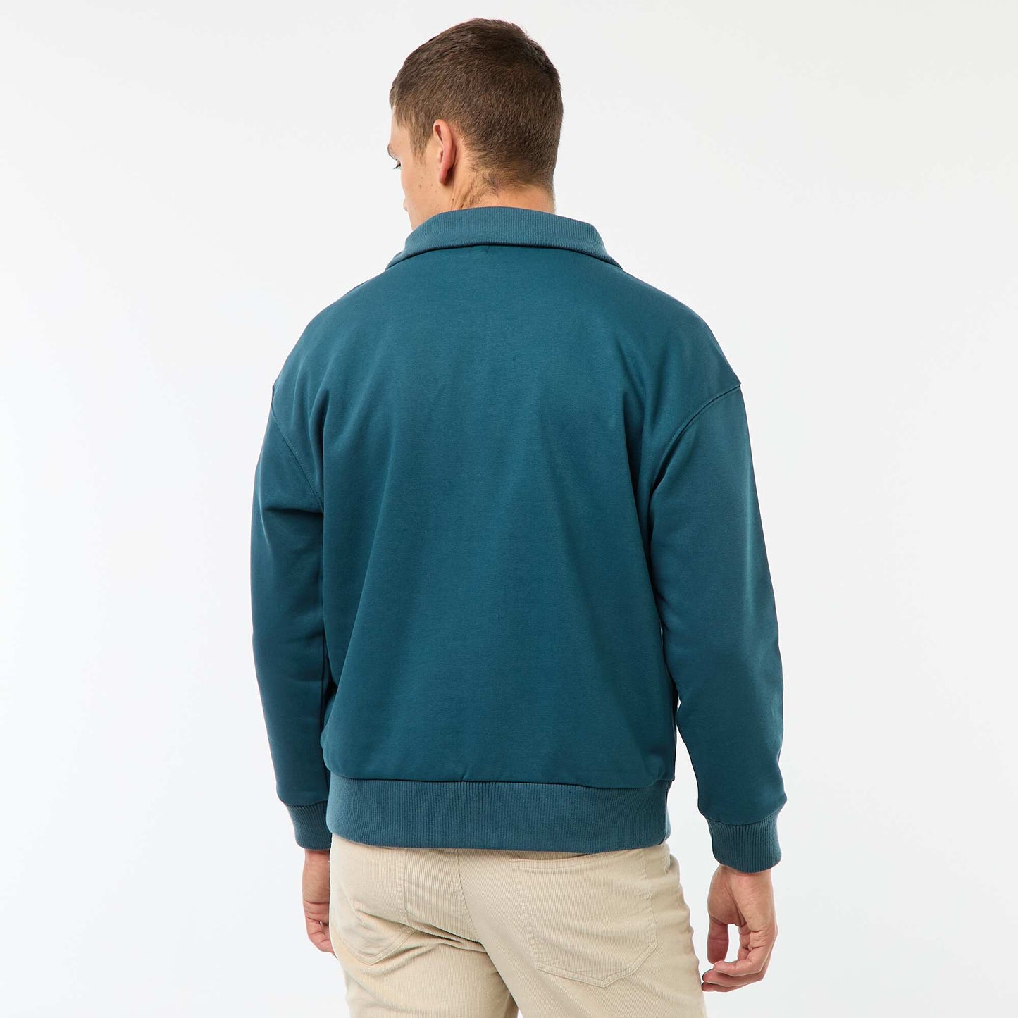 Sweat col camionneur zippé en coton BLEU