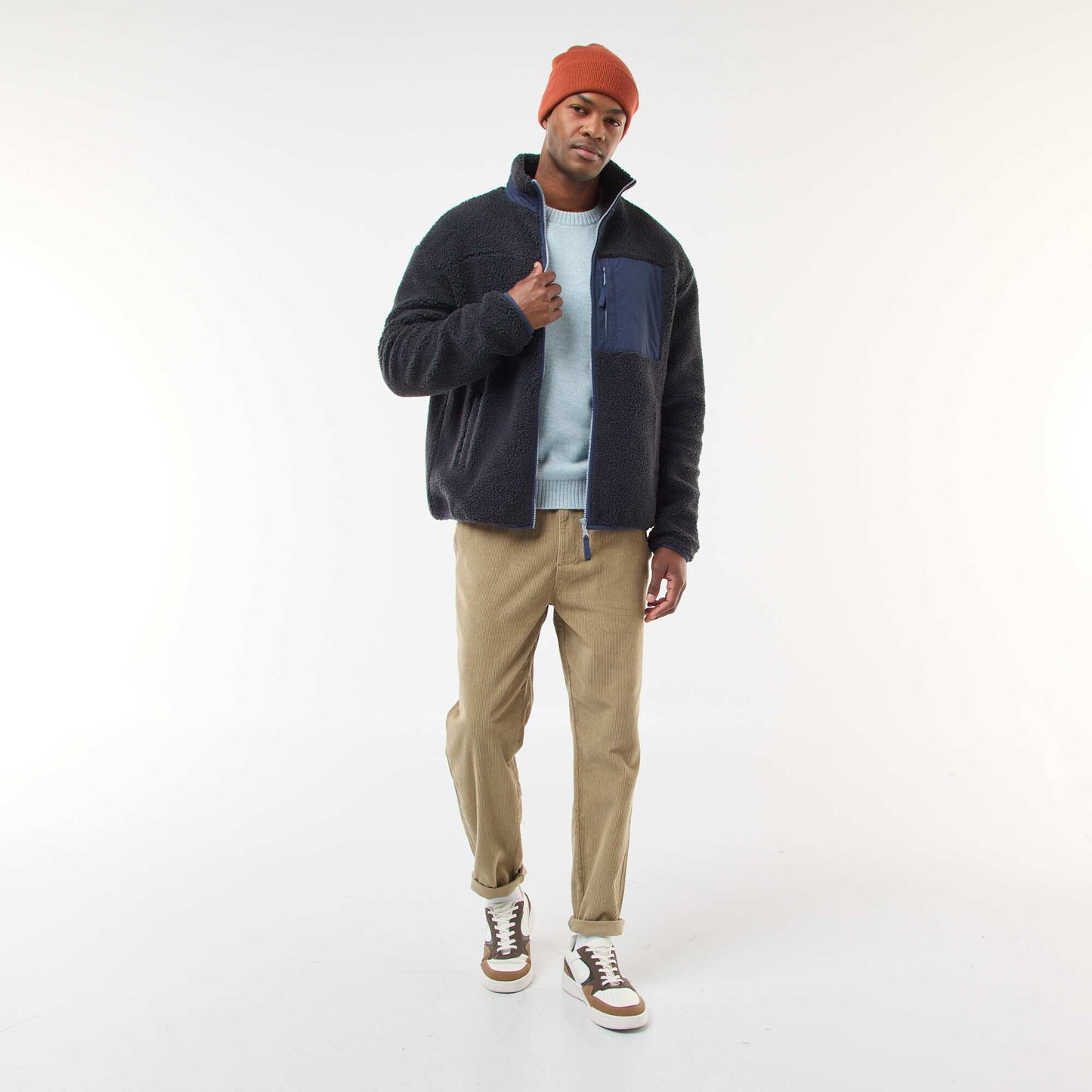 Sweat zippé effet moutonné NOIR