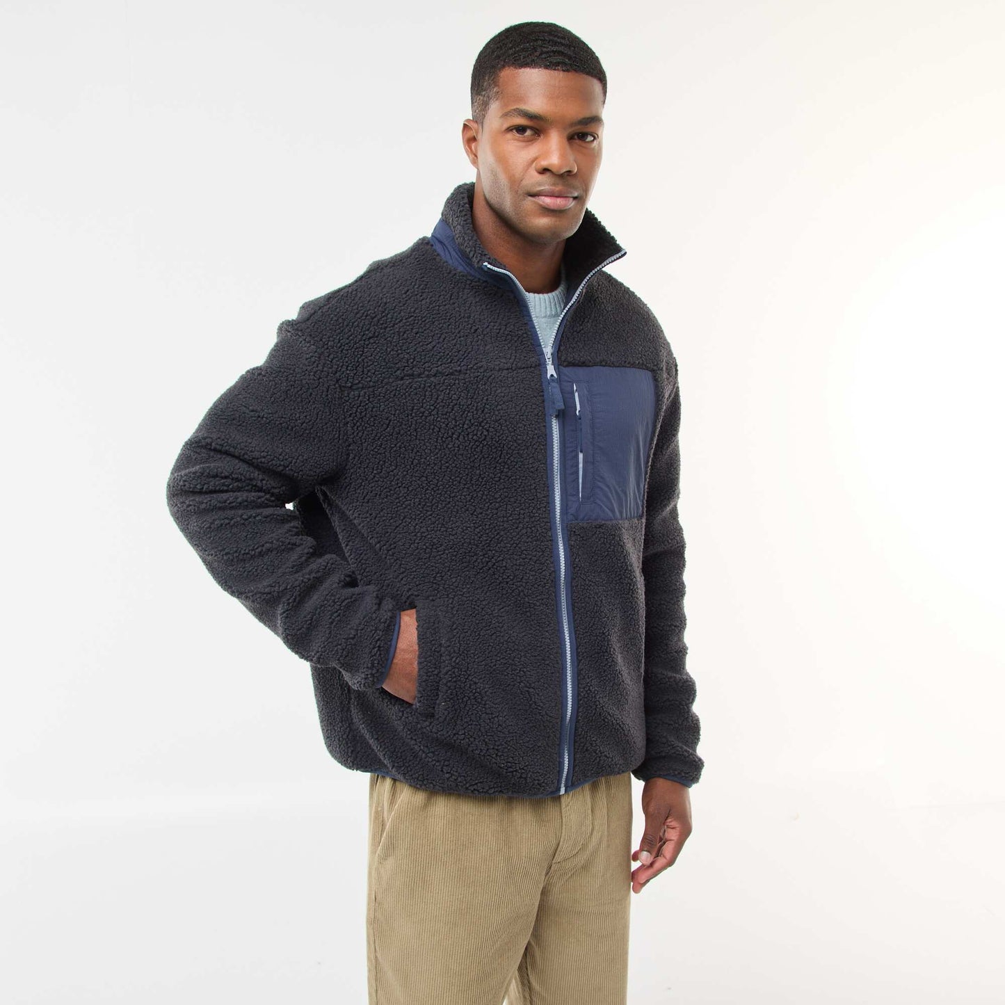 Sweat zippé effet moutonné NOIR