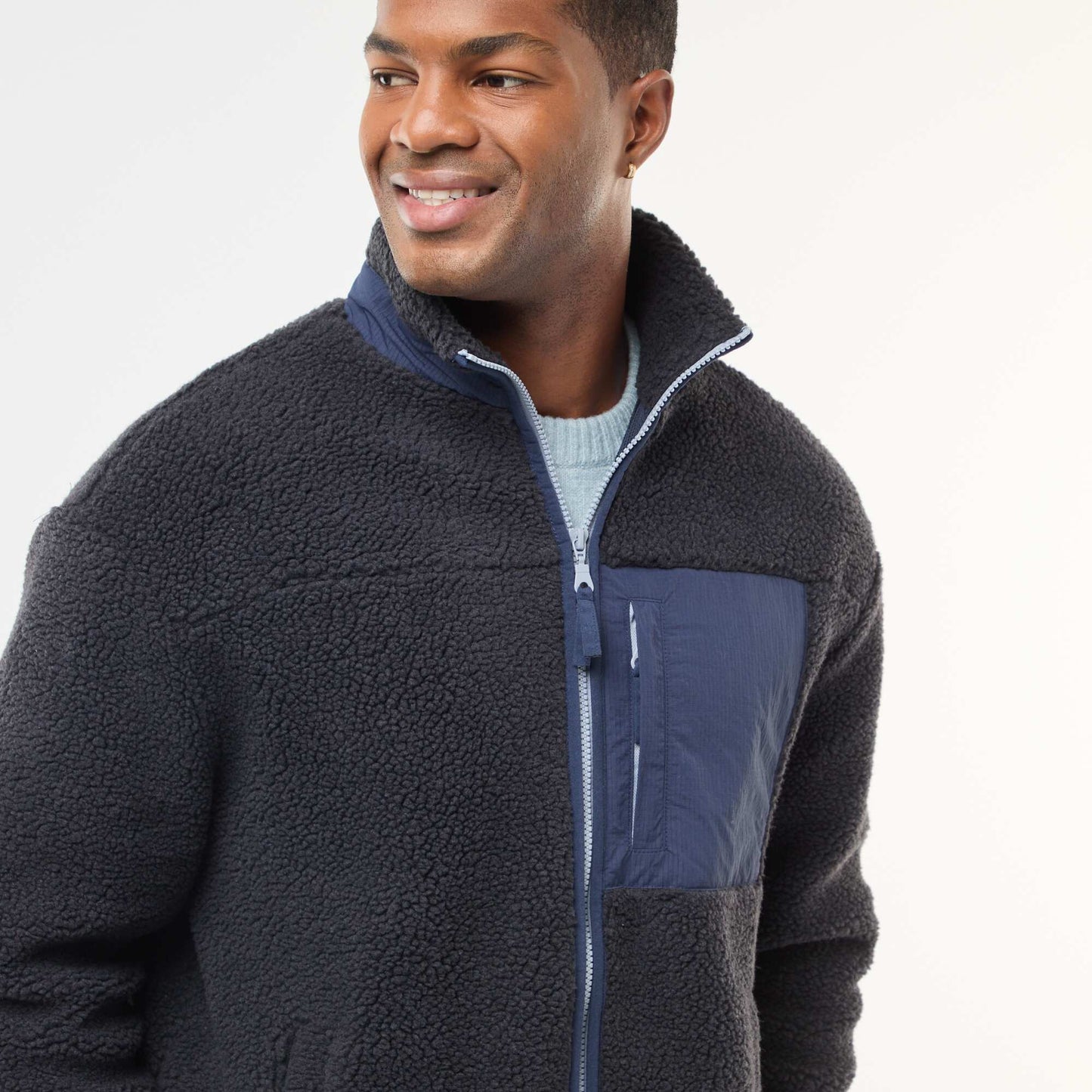 Sweat zippé effet moutonné NOIR