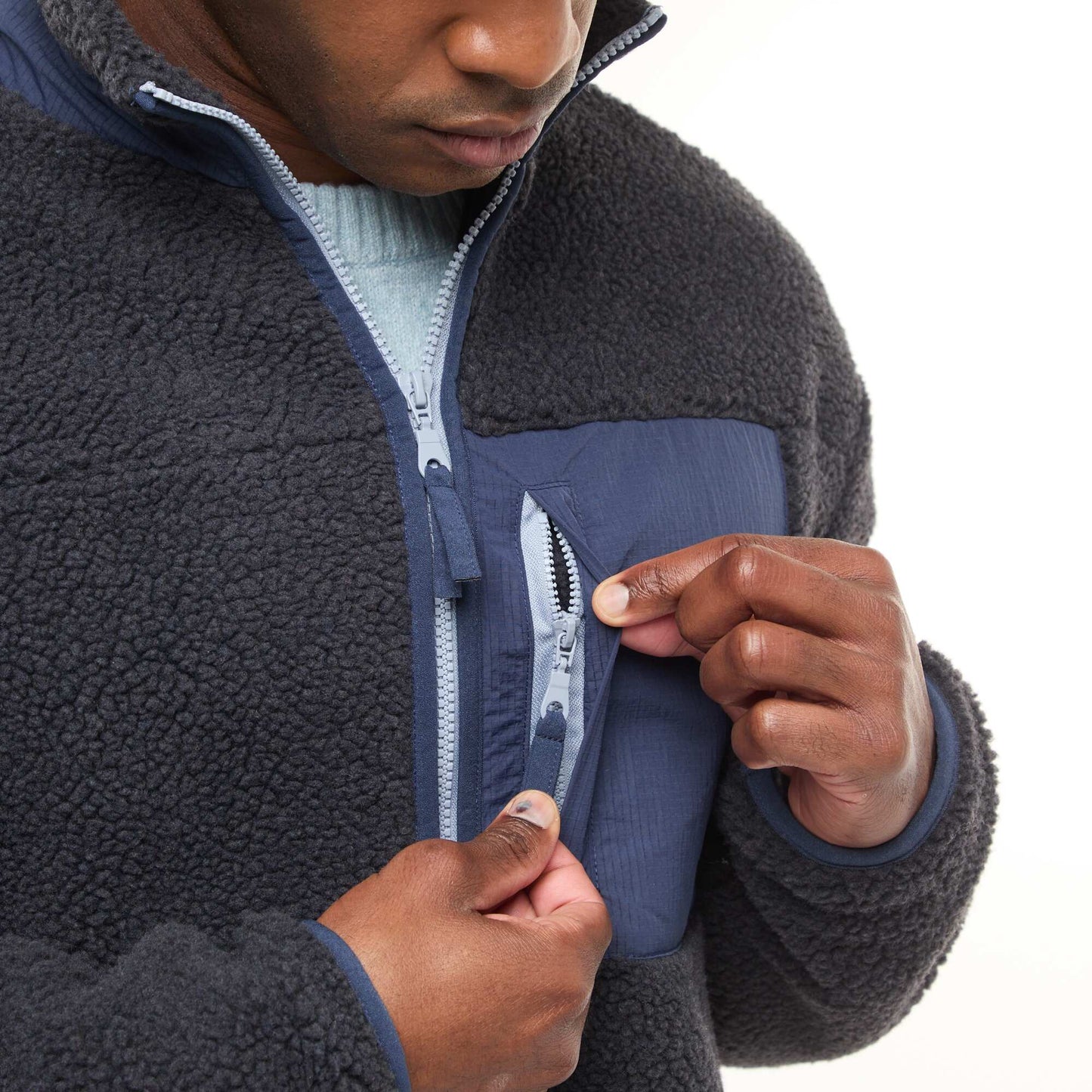 Sweat zippé effet moutonné NOIR