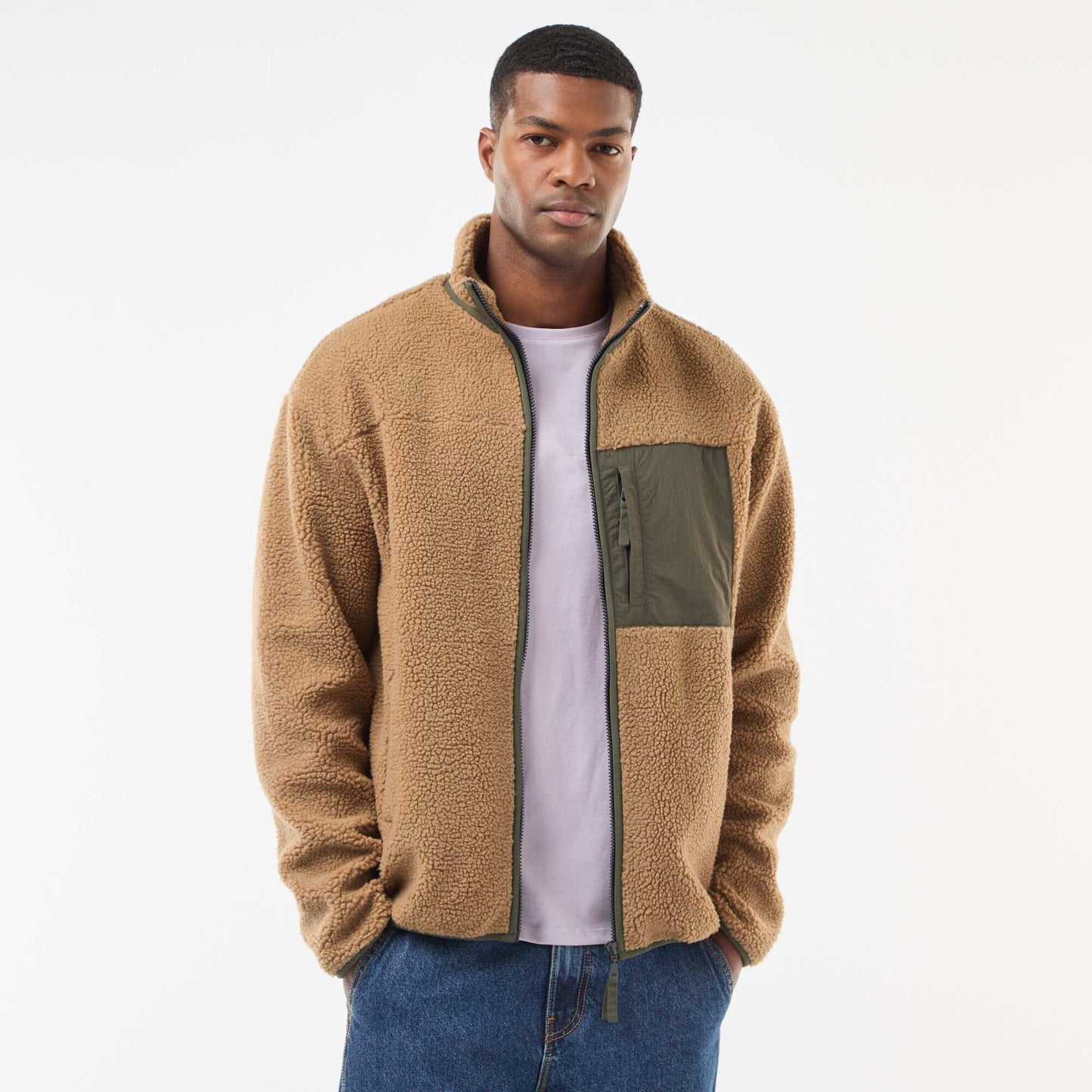 Sweat zippé effet moutonné BEIGE