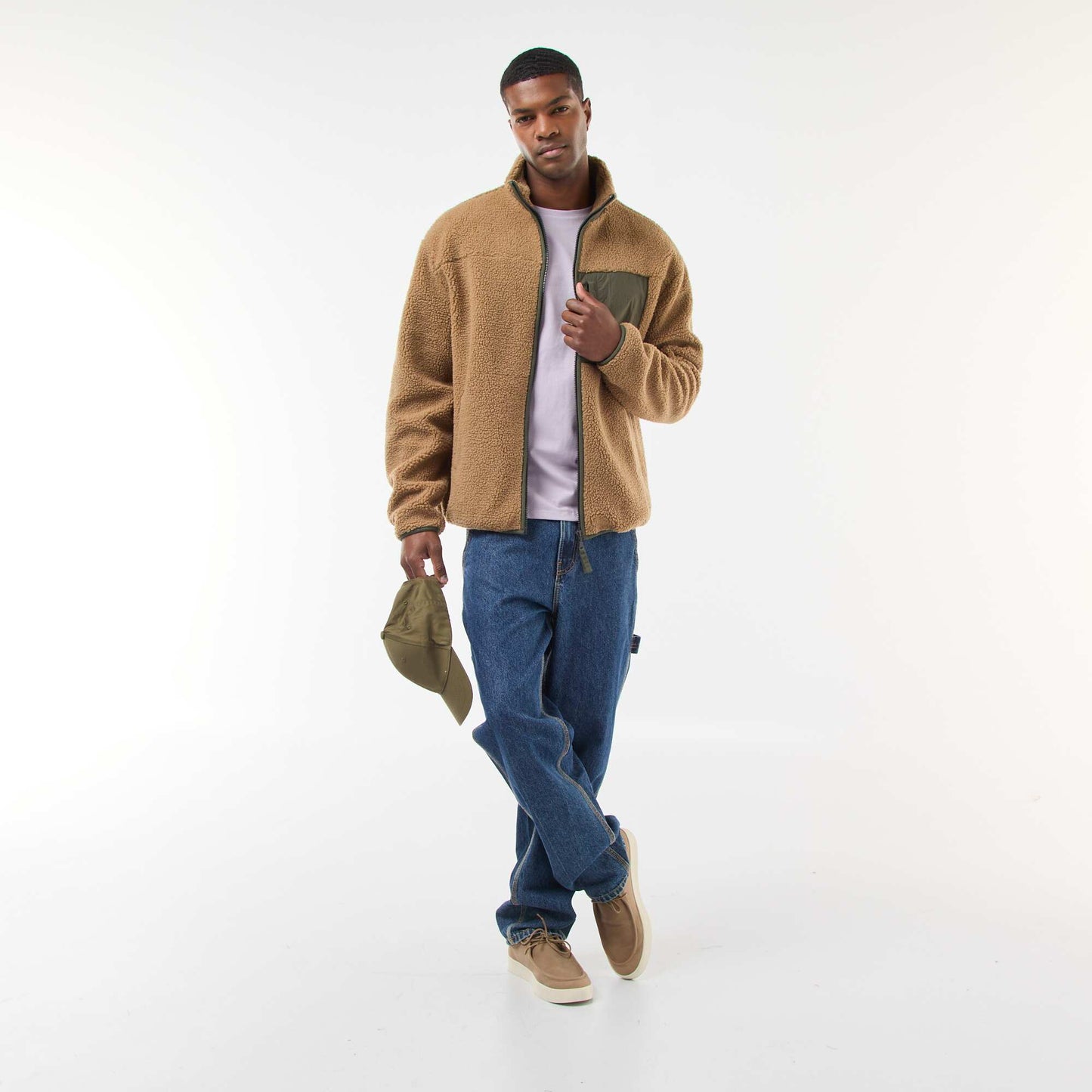 Sweat zippé effet moutonné BEIGE