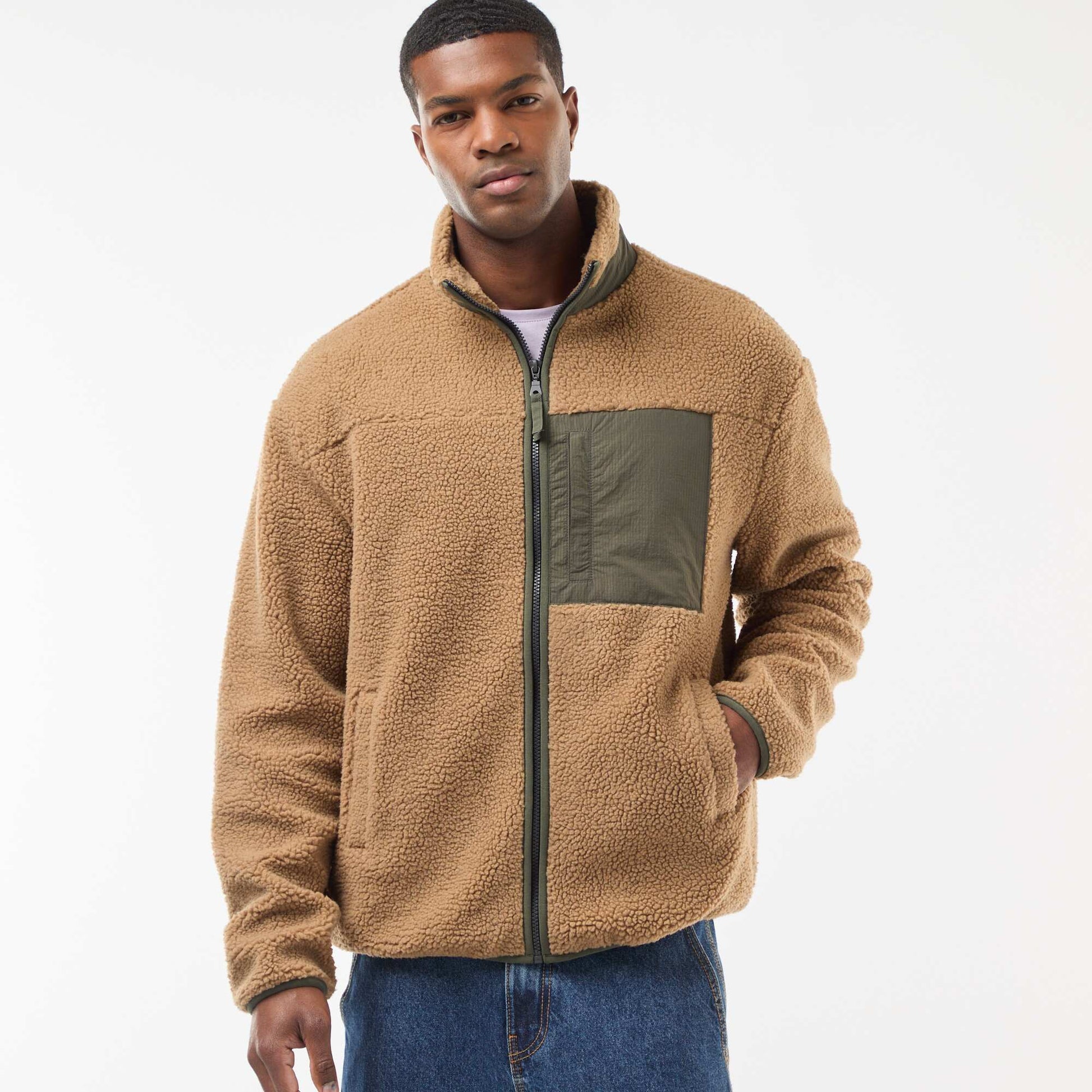 Sweat zippé effet moutonné BEIGE