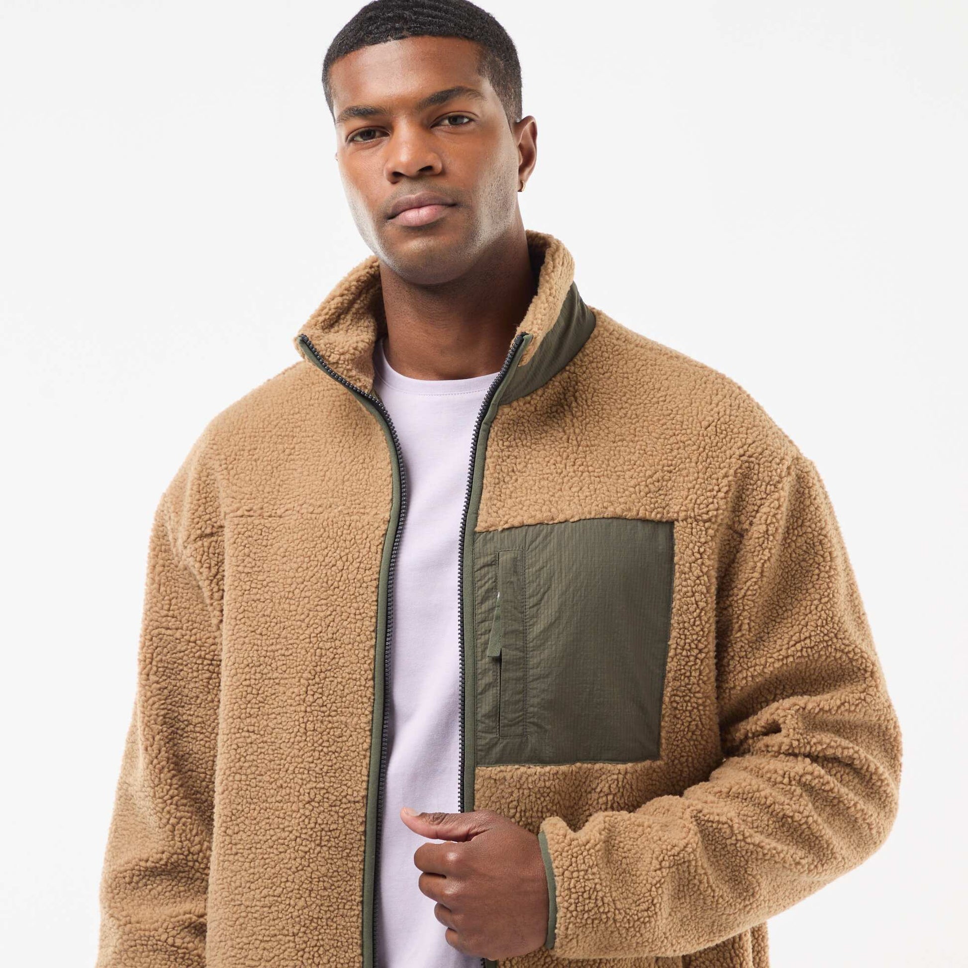 Sweat zippé effet moutonné BEIGE