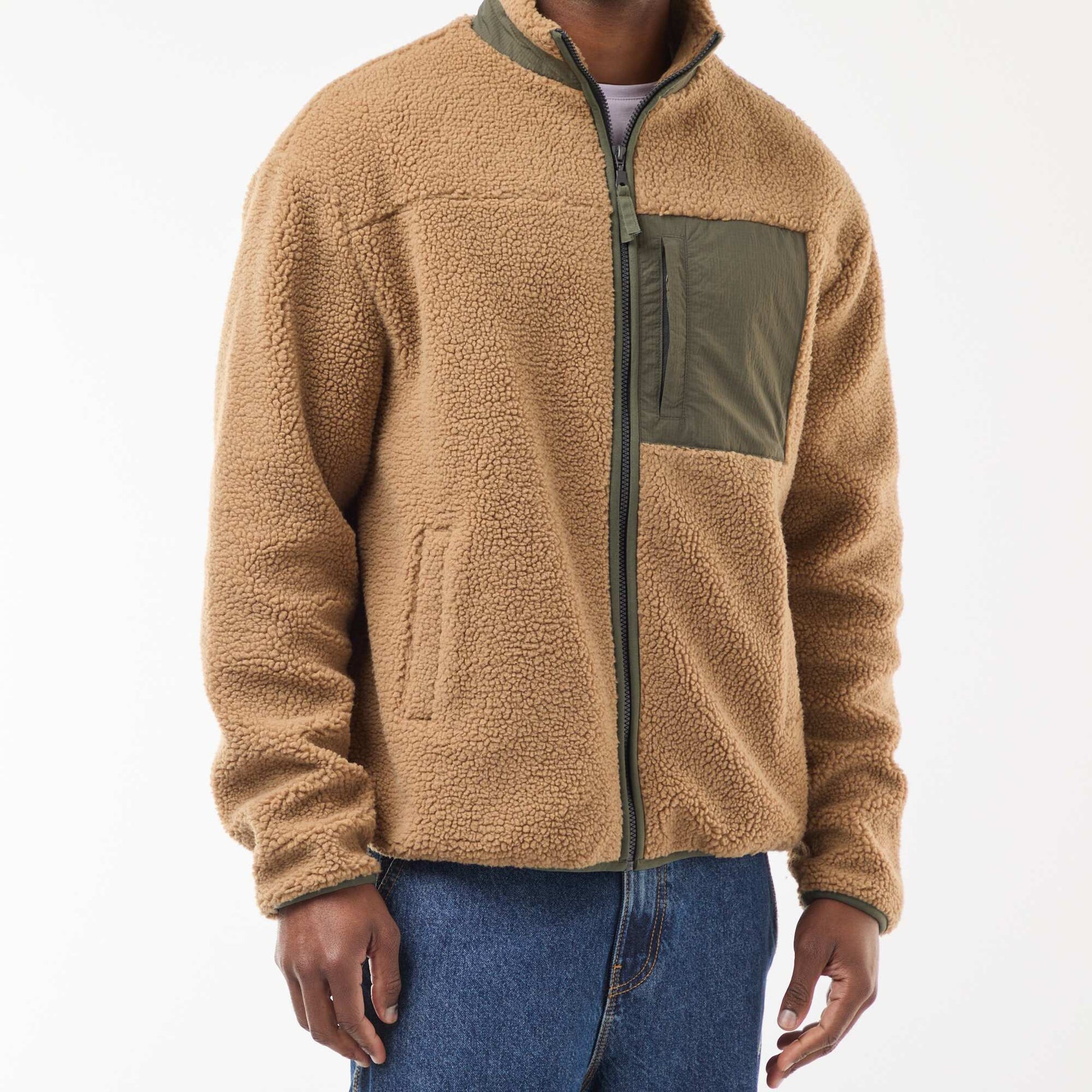Sweat zippé effet moutonné BEIGE