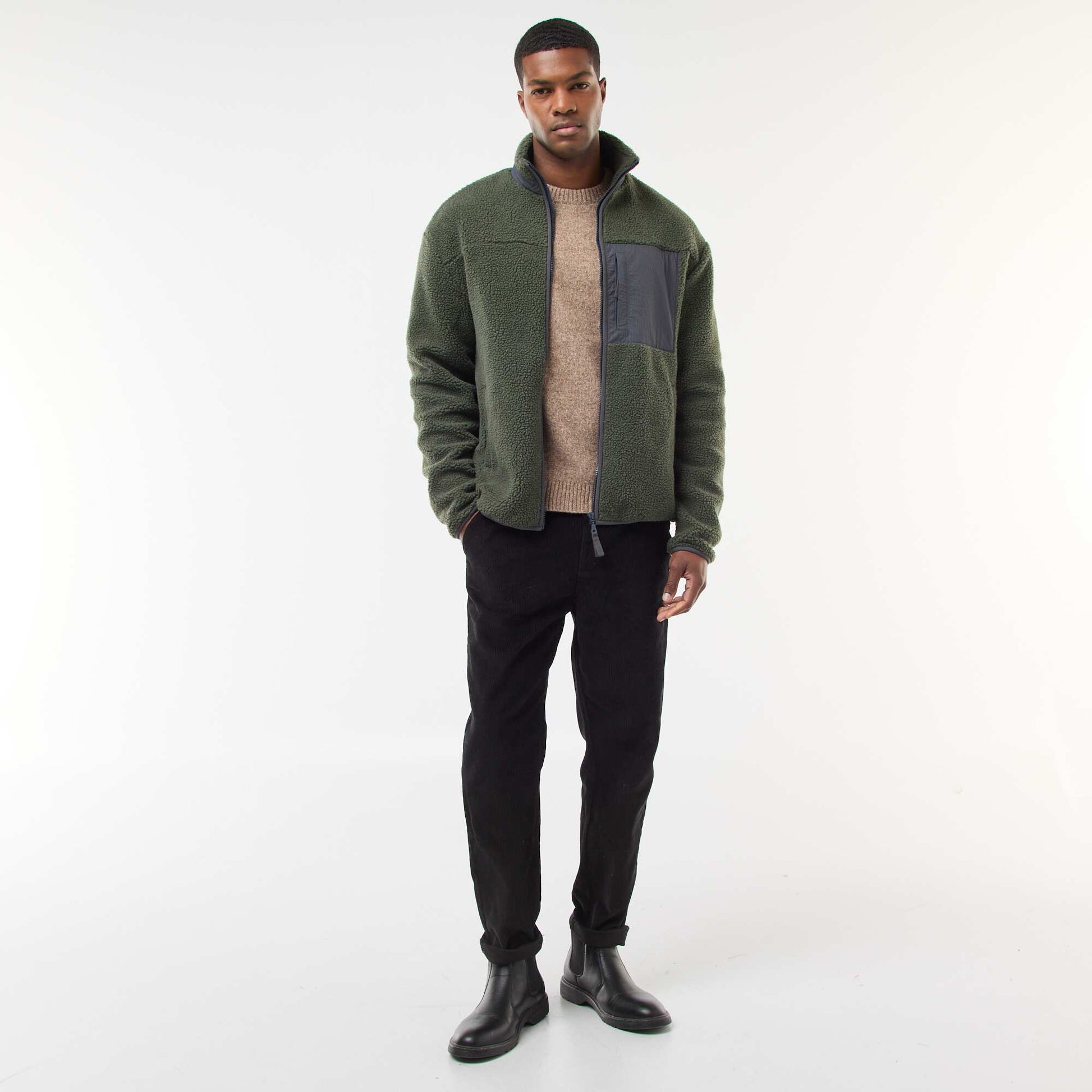 Sweat zippé effet moutonné VERT