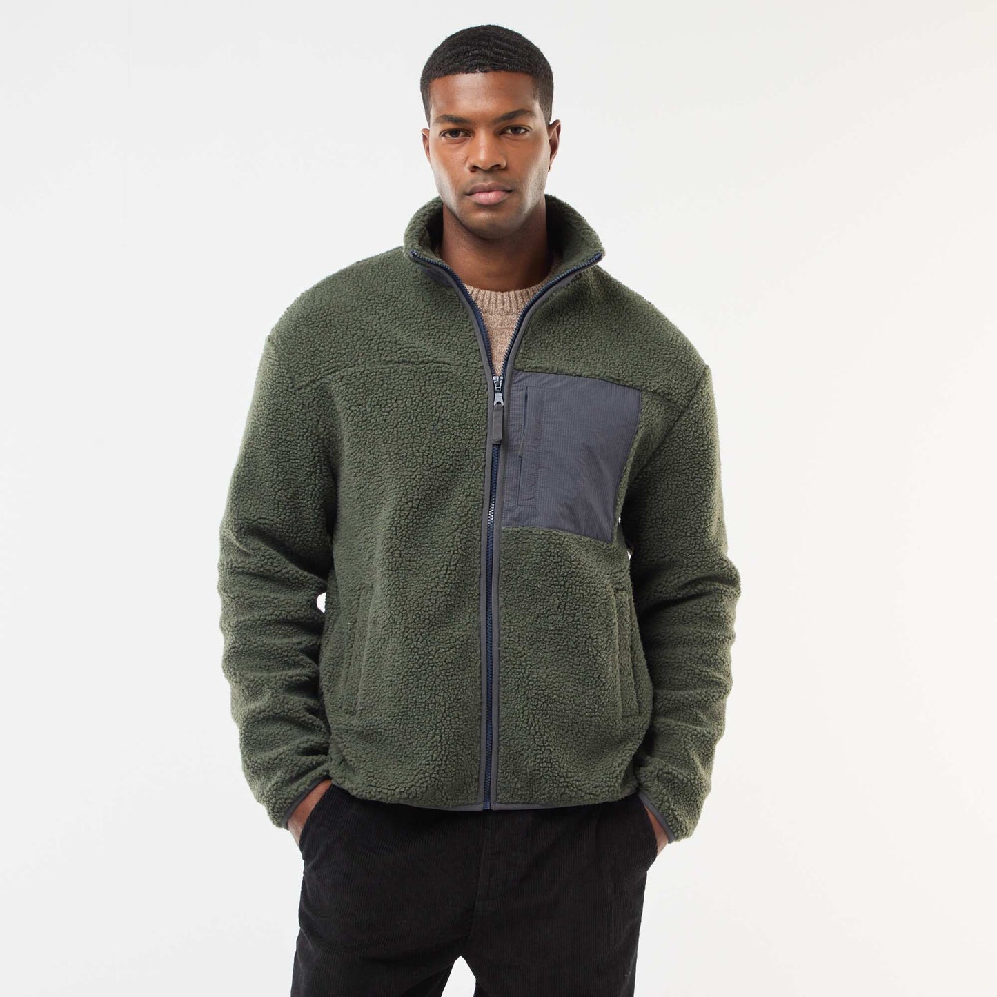 Sweat zippé effet moutonné VERT