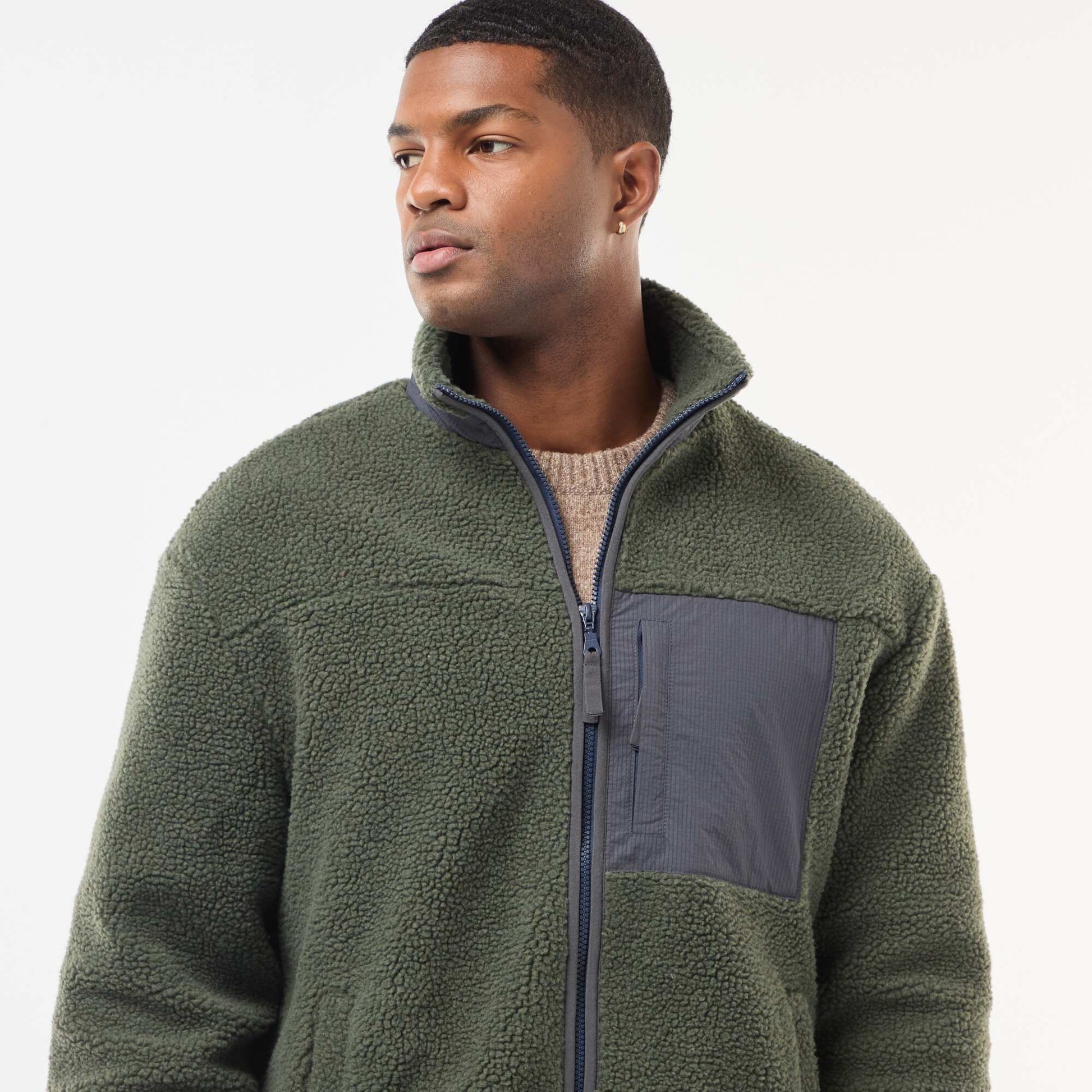 Sweat zippé effet moutonné VERT