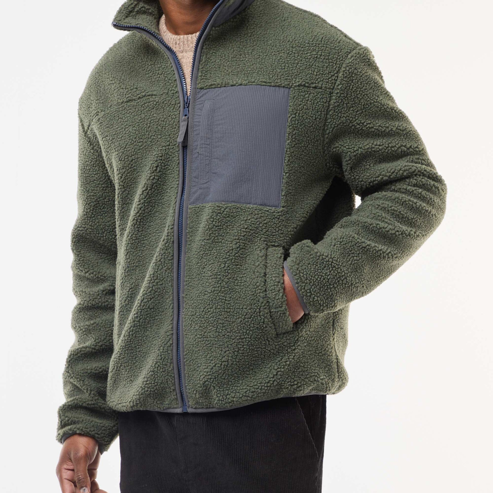 Sweat zippé effet moutonné VERT